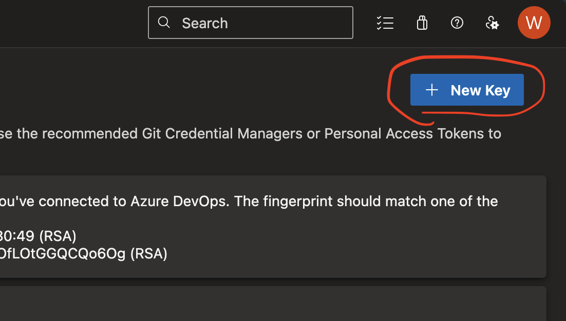 Azure DevOps - Add SSH Public Key Dialog