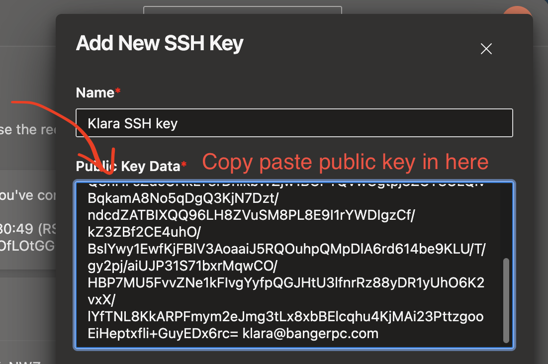 Azure DevOps - Add SSH Public Key Dialog